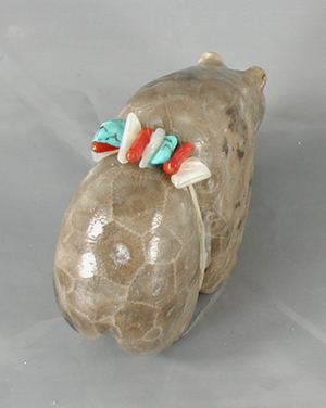 Authentic Native American Petosky Stone Bear Fetish carving by Zuni Farlan and Paulette Quam