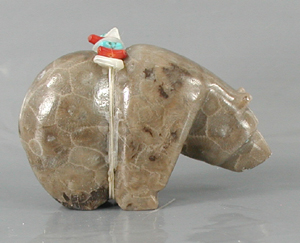 Authentic Native American Petosky Stone Bear Fetish carving by Zuni Farlan and Paulette Quam