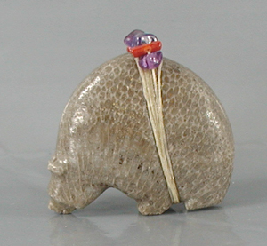 Authentic Native American Petosky Stone Bear Fetish carving by Zuni Farlan and Paulette Quam