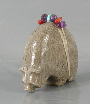 Authentic Native American Petosky Stone Bear Fetish carving by Zuni Farlan and Paulette Quam