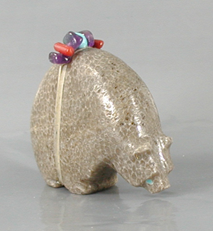 Authentic Native American Petosky Stone Bear Fetish carving by Zuni Farlan and Paulette Quam