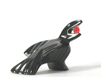 Authentic Native American black bird fetish by Zuni Calvert Bowannie of Acoma jet