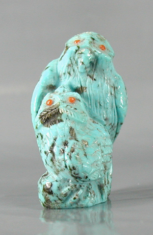 Authentic Native American owl fetish by Zuni Derrick Kaamasee of turquoise