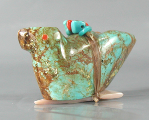 Authentic Native American bird fetish by Zuni Lena Boone of turquoise