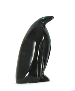 Authentic Native American Penguin fetish carving  by Zuni Calvert Bowannie of onyx and mother of pearl