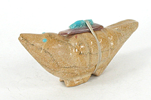 Zuni songbird fetish of travertine by Delvin Leekya