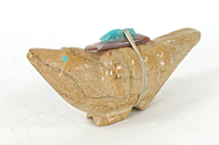 Zuni songbird fetish of travertine by Delvin Leekya