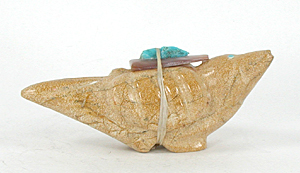 Zuni songbird fetish of travertine by Delvin Leekya