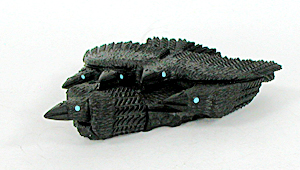 A Murder of Crows fetish carving of Acoma jet by Zuni Donna Siutza