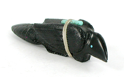 Zuni Raven fetish of jet by Herbert Halate