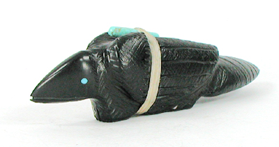 Zuni Raven fetish of jet by Herbert Halate