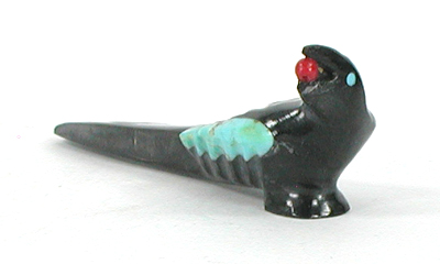 Zuni Magpie fetish of jet by Calvert Bowannie