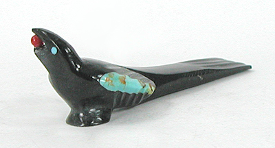 Zuni Magpie fetish of jet by Calvert Bowannie