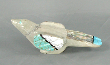 Zuni songbird fetish of travertine by Delvin Leekya