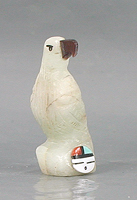 Zuni Eagle fetish of white Marble with inlaid sunface by Darrin Boone