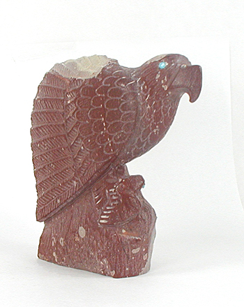Zuni Eagle fetish of catlinite by Derrick Kaamasee