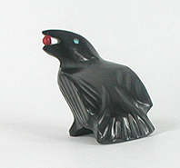 Zuni Blackbird fetish of jet by Calvert Bowannie