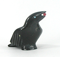 Zuni Blackbird fetish of jet by Calvert Bowannie