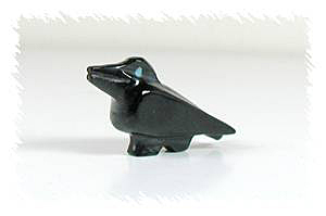Authentic Native American Raven Fetish carving of jet and turquoise by Zuni Tim Lementino