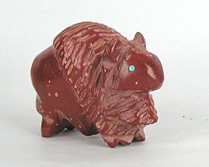 Authentic Native American Zuni Buffalo Fetish Carving of Pipestone by Dave Cooeyate