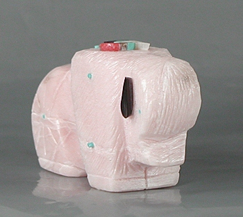 Authentic Native American Buffalo Fetish Carving of pink alabaster by Zuni carver Robert Cellicion