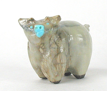Authentic Native American pig Fetish Carving of travertine by Zuni carver Freddie Leekya