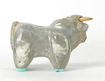 Authentic Native American Steer Fetish Carving of travertine by Zuni carver Freddie Leekya
