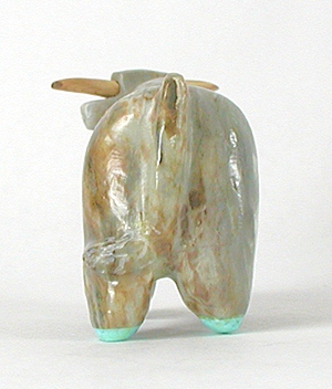 Authentic Native American Steer Fetish Carving of travertine by Zuni carver Freddie Leekya