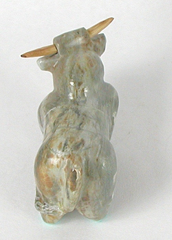 Authentic Native American Steer Fetish Carving of travertine by Zuni carver Freddie Leekya