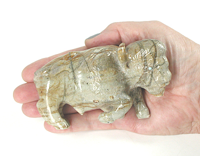 Authentic Native American Bison Fetish Carving of marble by Zuni carver Clive Husito