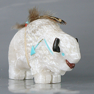 Authentic Native American Navajo Bison Fetish Carving of alabaster by Ben Livingston