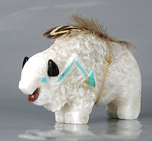 Authentic Native American Navajo Bison Fetish Carving of alabaster by Ben Livingston