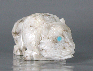 Authentic Native American alabaster Bison Fetish Carving by Zuni carver Chris Peina