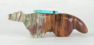 Authentic Native American Wolf Fetish carving of banded onyx by Zuni LoRae Lonasee