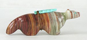 Authentic Native American Wolf Fetish carving of banded onyx by Zuni LoRae Lonasee
