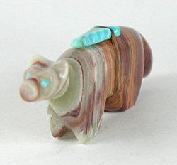 Authentic Native American Wolf Fetish carving of banded onyx by Zuni LoRae Lonasee