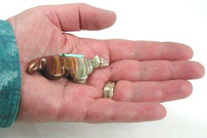 Authentic Native American Wolf Fetish carving of banded onyx by Zuni LoRae Lonasee