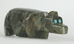 Authentic Native American Wolf fetish carving of Labradorite by Zuni artist Bernard Laiwakete