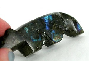 Authentic Native American Wolf fetish carving of Labradorite by Zuni artist Bernard Laiwakete