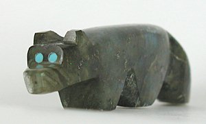 Authentic Native American Wolf fetish carving of Labradorite by Zuni artist Bernard Laiwakete