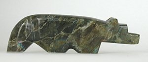 Authentic Native American Wolf fetish carving of Labradorite by Zuni artist Bernard Laiwakete