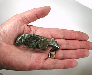 Authentic Native American Wolf fetish carving of Labradorite by Zuni artist Bernard Laiwakete