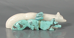 Authentic Native American Zuni Indian double Wolves by Cheryl Beyuka