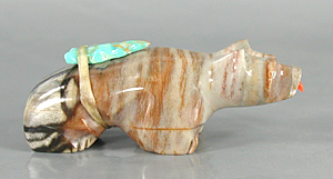Authentic Native American Zuni Badger Fetish carving of Picasso marble by Rodney Peyketewa