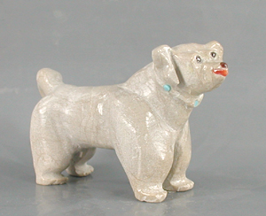 Authentic Native American Dog Fetish Carving from travertine by Zuni Freddie Leekya
