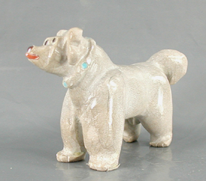 Authentic Native American Dog Fetish Carving from travertine by Zuni Freddie Leekya
