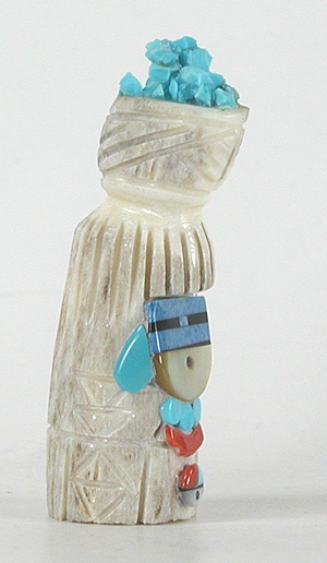 Authentic Native American Maiden Fetish Carving of antler with kachina and sunface of by Zuni Amery Cellicion
