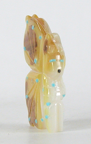 Authentic Native American Maiden Fetish Carving of mother of pearl and turquoise by Zuni Danette Laate