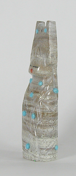 Authentic Native American Maiden Fetish Carving of Serpentine with turquoise and coral by Zuni Michael Laweka