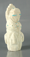 Authentic Native American Maiden Fetish Carving of dolomite and turquoise by Zuni carver Adrian Cachini
